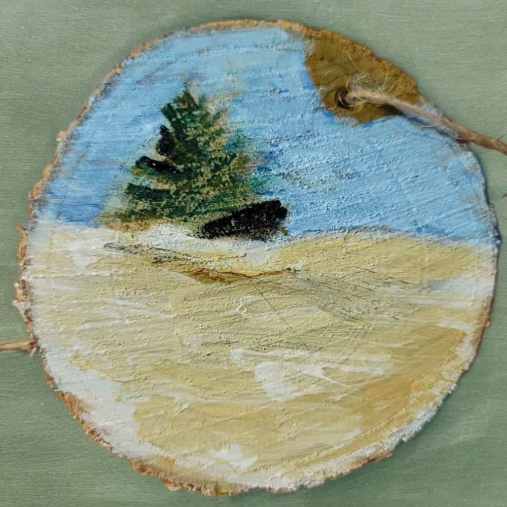 Anna's Creations Hand Crafted Painted Wood  Hanging Ornament Winter Pine Tree #1